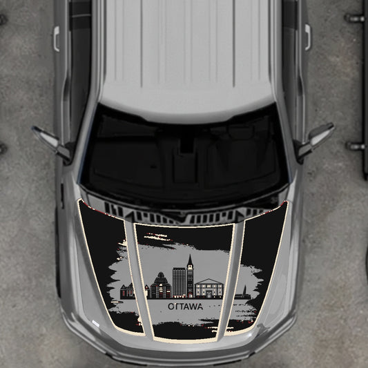 Hood Panel Decal/Sticker - Ottawa - Cut - Border Graphic Kit - For Ford F-150 2020-2026 - Premium Vinyl