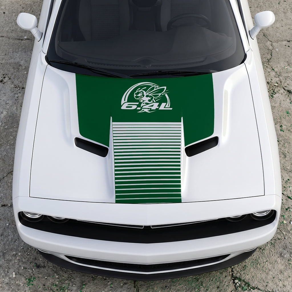 Hood Panel Decal/Sticker - Scat Pack 6.4L Bee Heritage Stripe - Custom Precision Cut Vinyl Overlay Graphic Kit - For Dodge Challenger 2015-2024 - Premium Vinyl