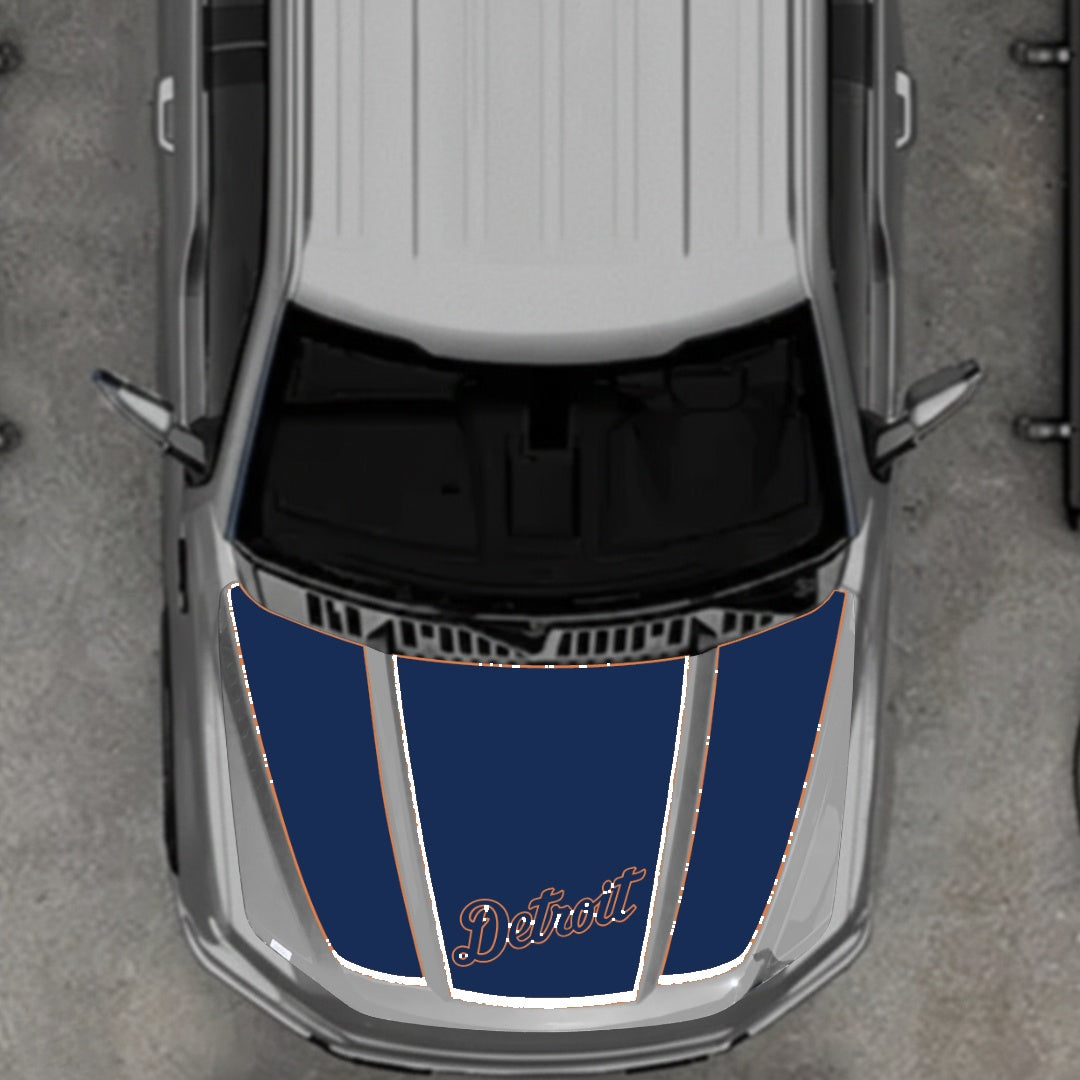 Hood Panel Decal/Sticker - Detroit Blue - Border Graphic Kit - For Ford F-150 2020-2026 - Premium Vinyl