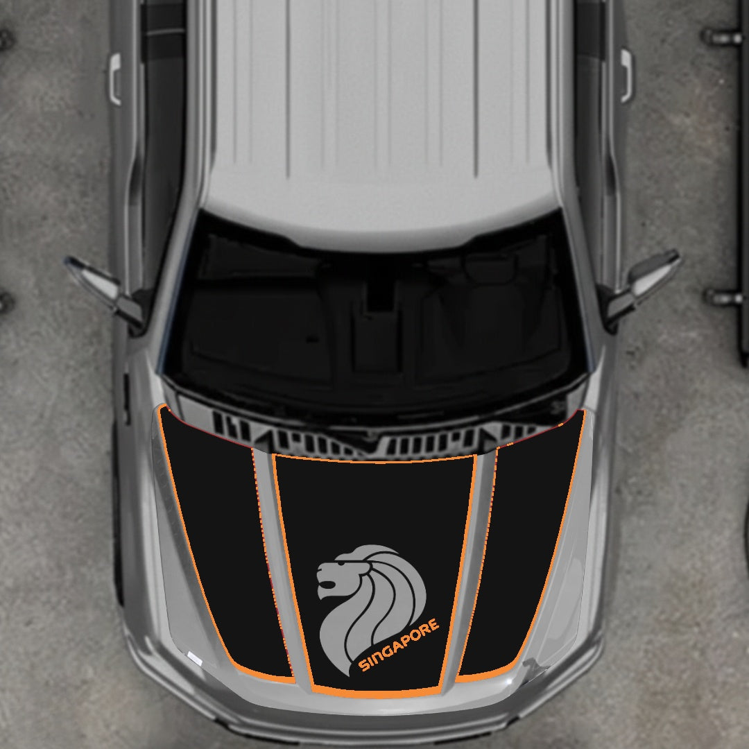 Hood Panel Decal/Sticker - Singapore - Cut  - Border Graphic Kit - For Ford F-150 2020-2026 - Premium Vinyl