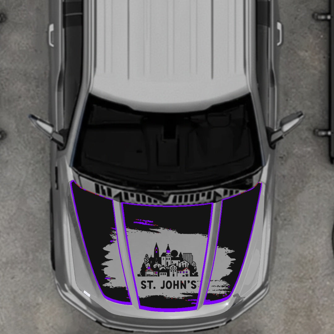 Hood Panel Decal/Sticker - St John's - Cut - Border Graphic Kit - For Ford F-150 2020-2026 - Premium Vinyl
