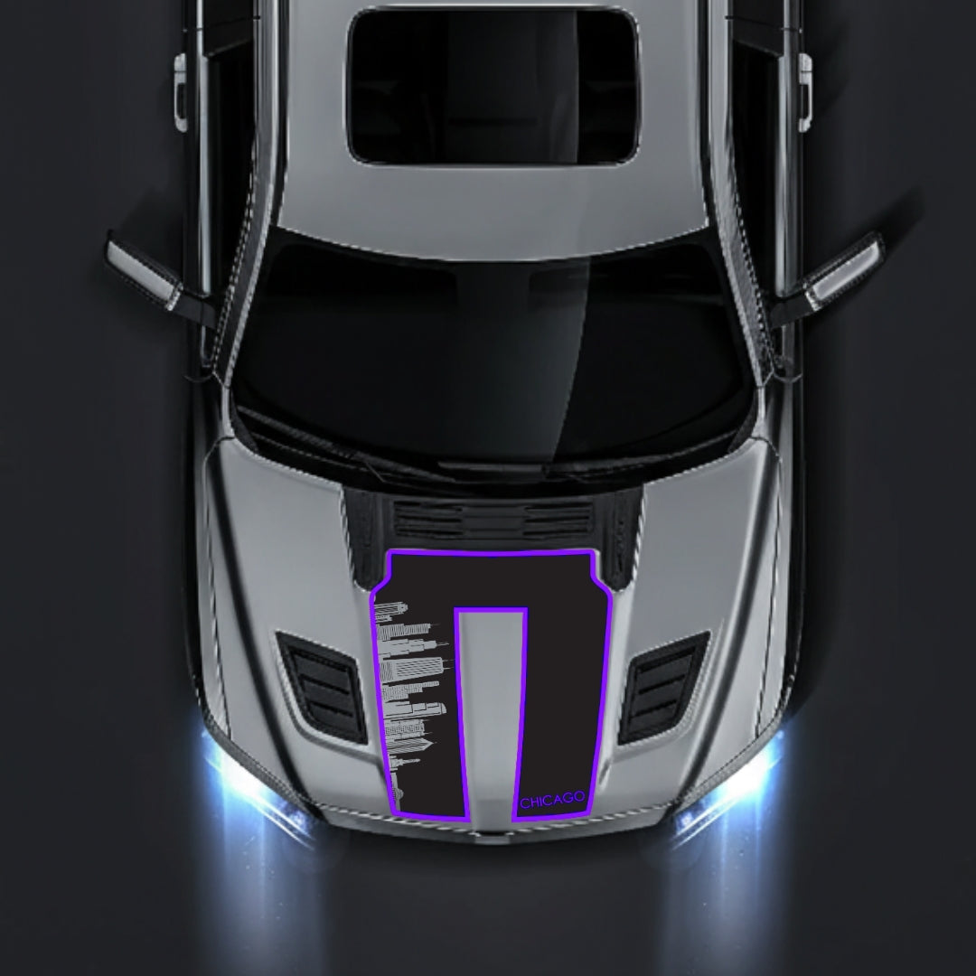Performance Hood Panel Decal/Sticker - Chicago Skyline - Cut - Border Graphic Kit - For Dodge RAM 1500 2019-2025 - Premium Vinyl