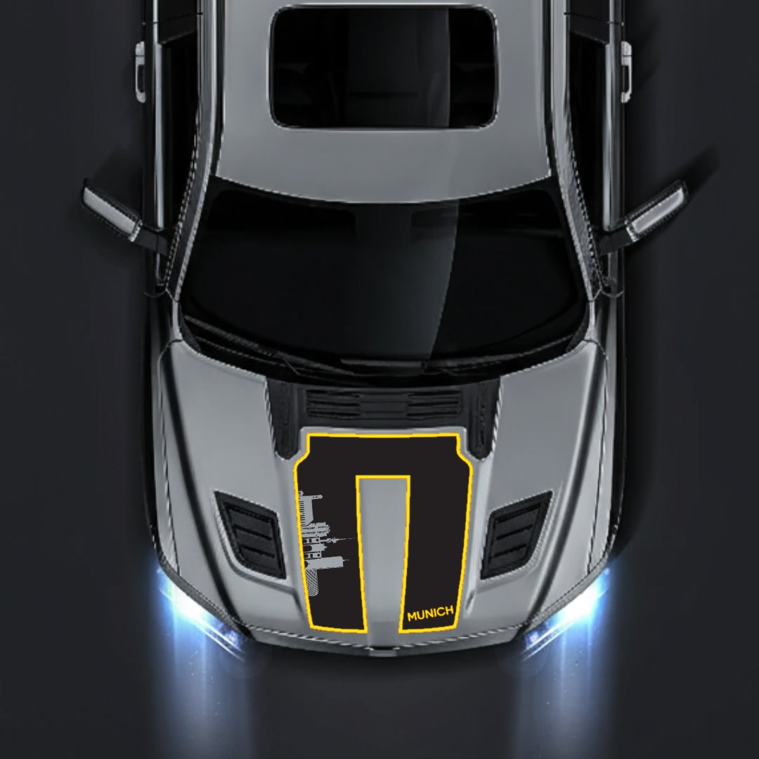Hood Panel Decal/Sticker - Munich Skyline - Cut - Border Graphic Kit - For Dodge RAM 1500 2019-2025 - Premium Vinyl