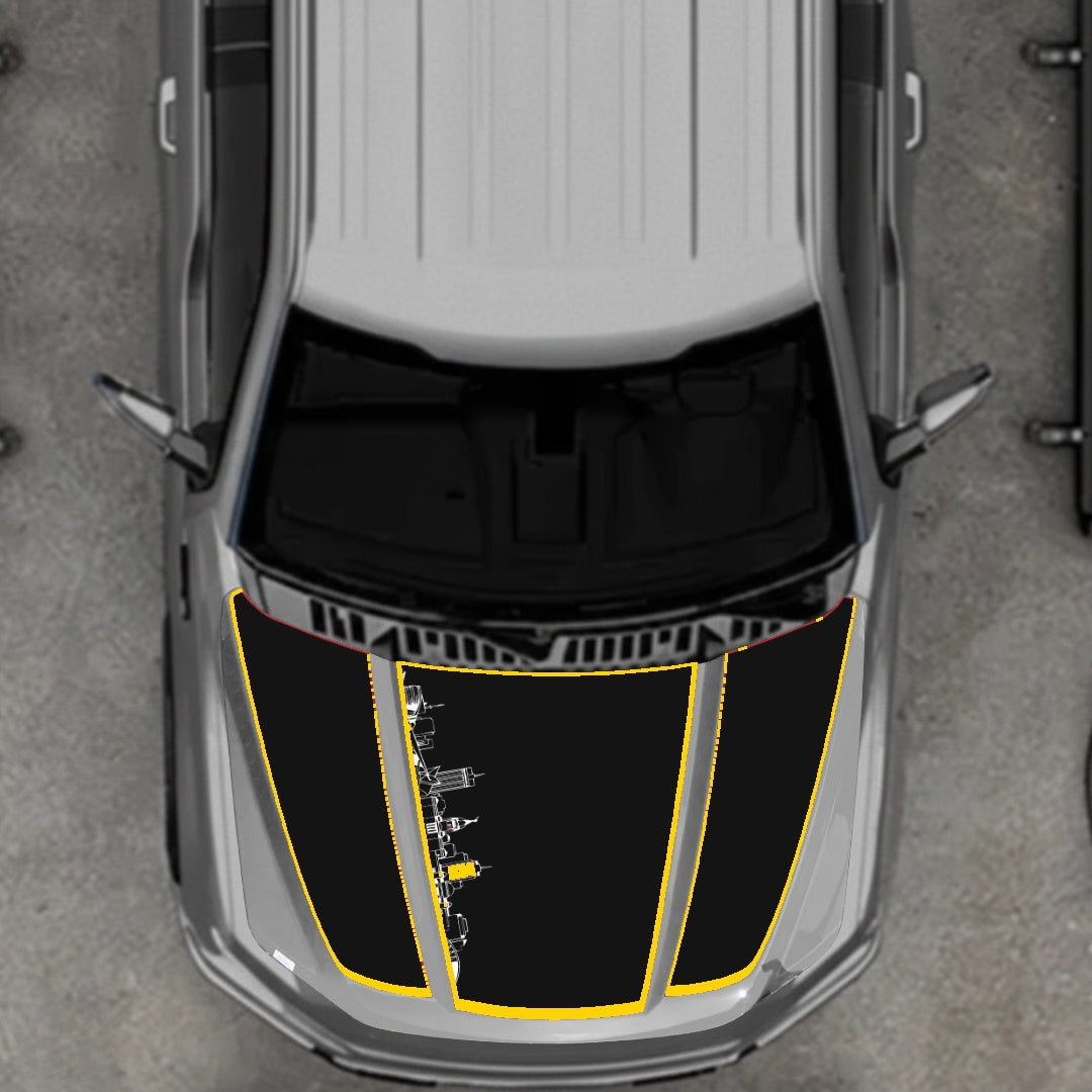 Hood Panel Decal/Sticker - Winnipeg Skyline - Cut - Border Graphic Kit - For Ford F-150 2020-2026 - Premium Vinyl