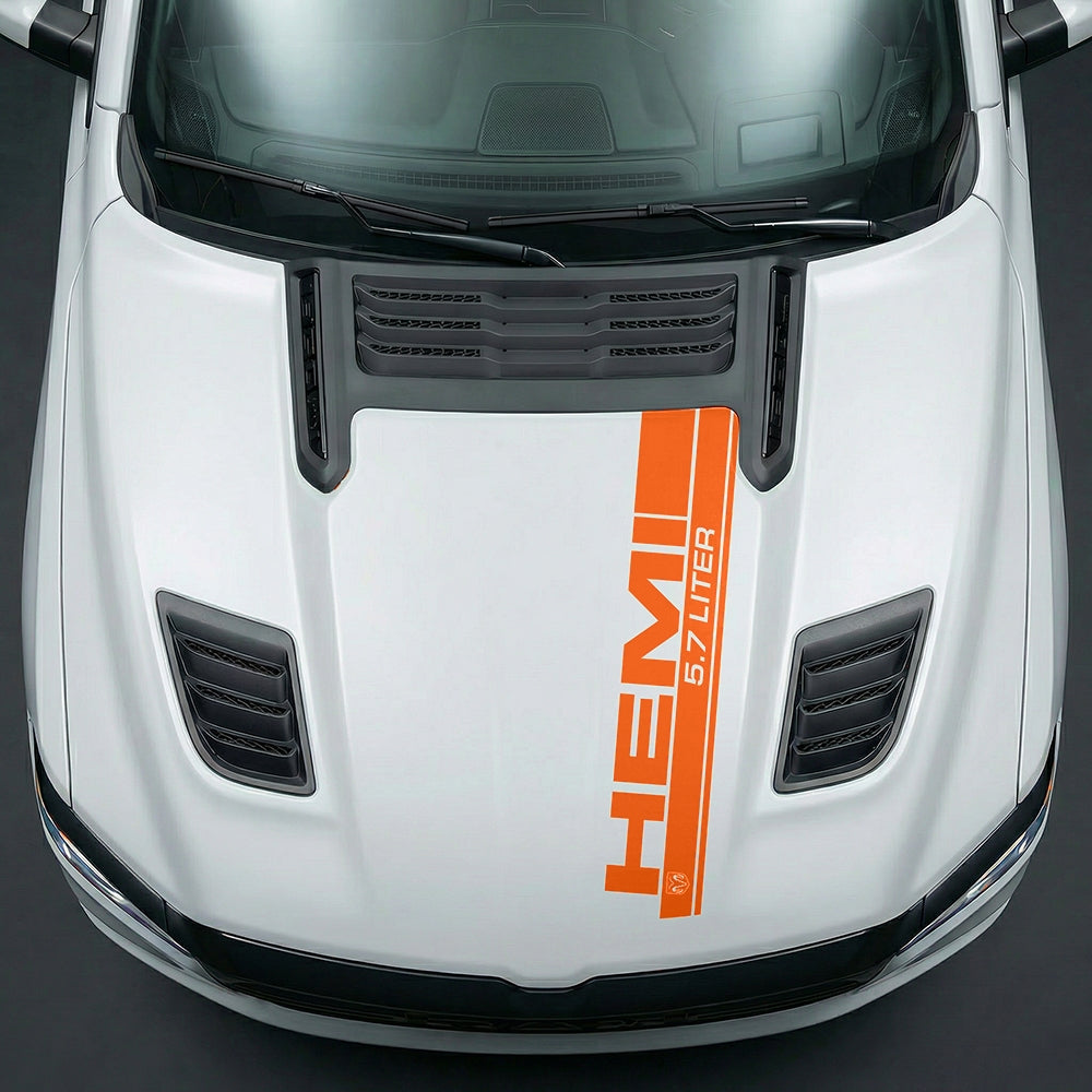 Hood Panel Decal/Sticker - Premium 5.7L HEMI Vertical Racing Stripe - Cut Graphic Kit - For Dodge Ram 2019-2025 - Premium Vinyl