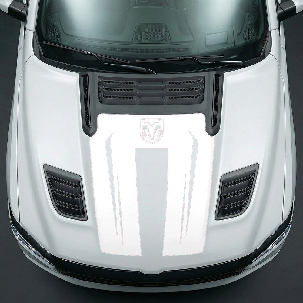 Hood Panel Decal/Sticker - Sleek Spear Cutout U-Shape with RAM Logo Graphic Kit - For Dodge Ram 2019-2025 - Premium Vinyl