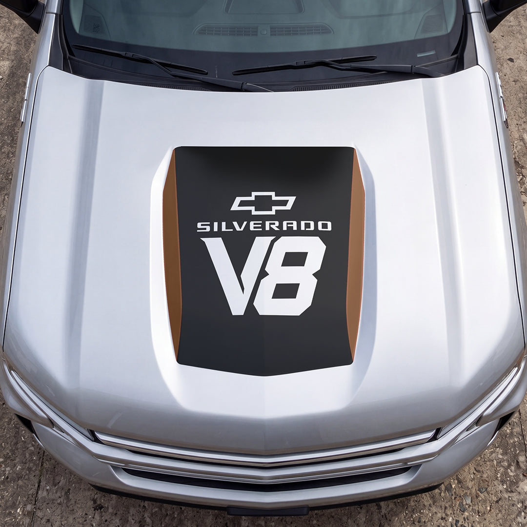 Hood Panel Decal/Sticker - V8 Graphic Decal Graphic Kit - For Chevrolet Silverado 2019-2024 - Premium Vinyl