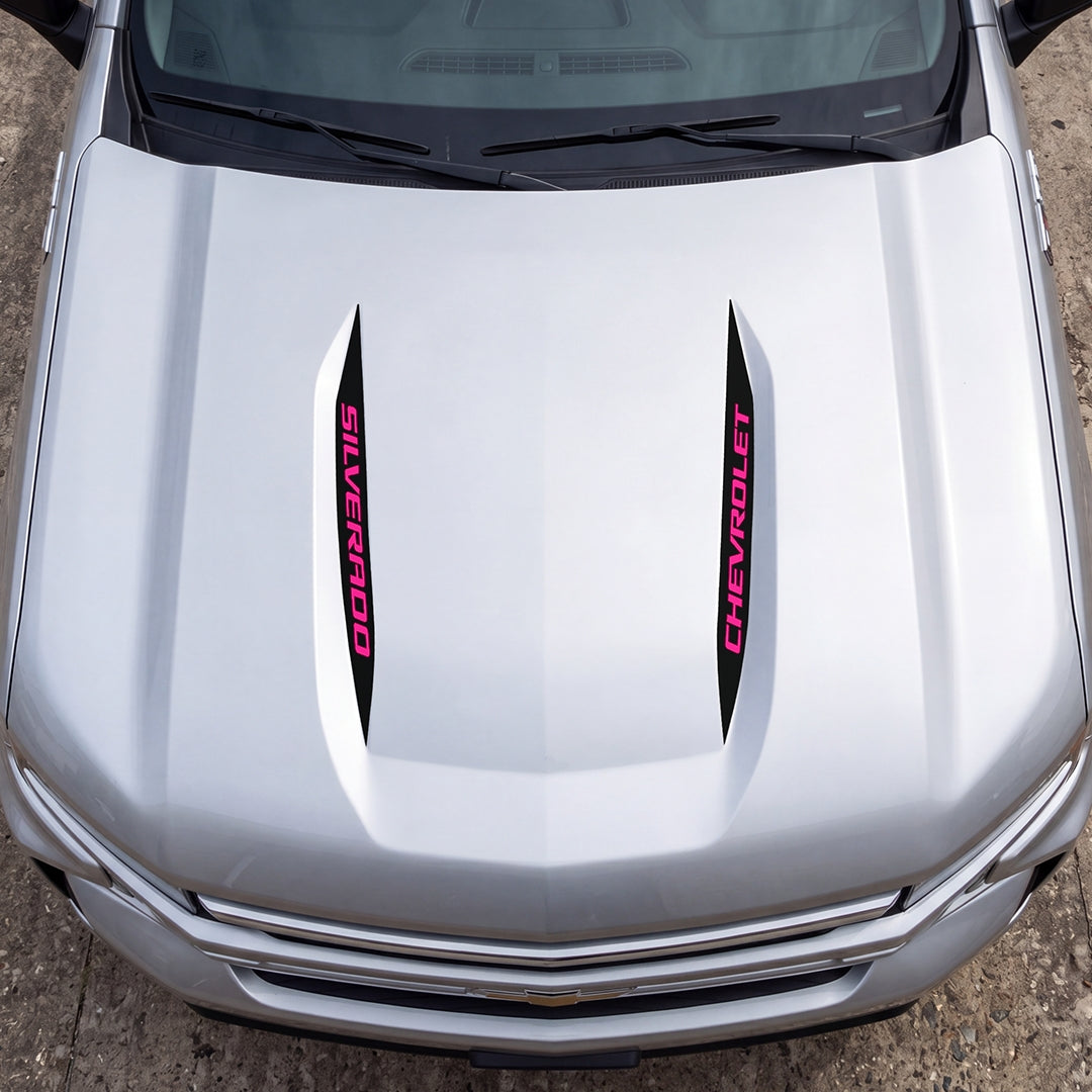 Hood Panel Decal/Sticker - Double Sided Stripes Style 5 Graphic Decal Graphic Kit - For Chevrolet Silverado 2019-2024 - Premium Vinyl