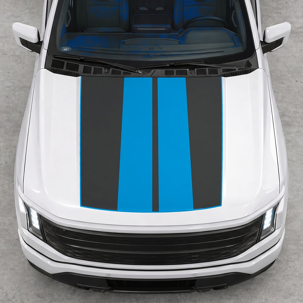 Hood Panel Decal/Sticker - Double Stripes Graphic Decal Graphic Kit - For FORD F-150 2015-2020 - Premium Vinyl