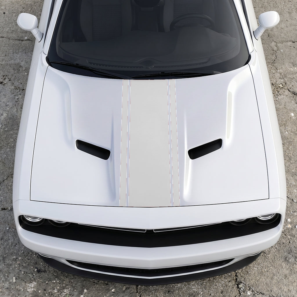 Hood Panel Decal/Sticker - Classic Rally Center Stripe - Dual-Pin Accent Hood & Trunk Racing Graphic Kit - For Dodge Challenger 2015-2024 - Premium Vinyl