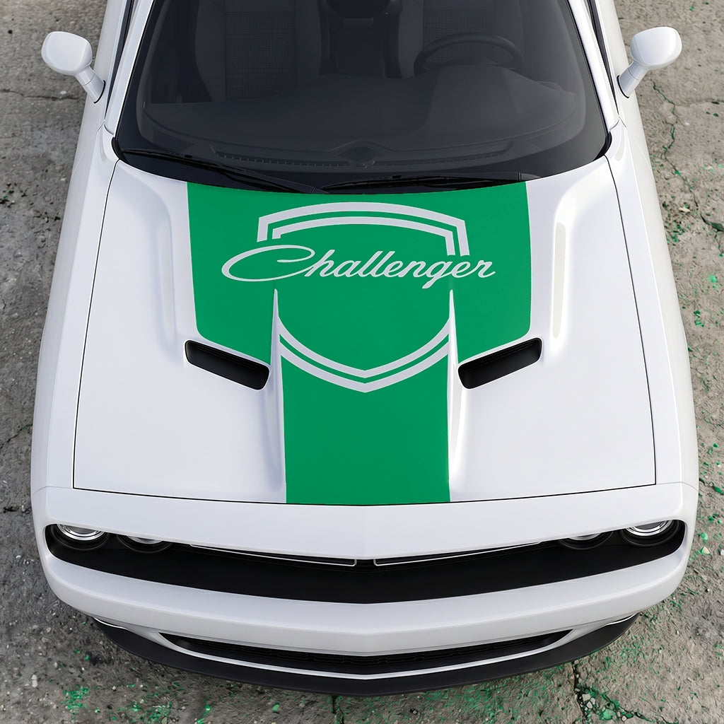 Hood Panel Decal/Sticker - Challenger Retro Script Shield - Vintage Style Crest Graphic Kit - For Dodge Challenger 2015-2024 - Premium Vinyl