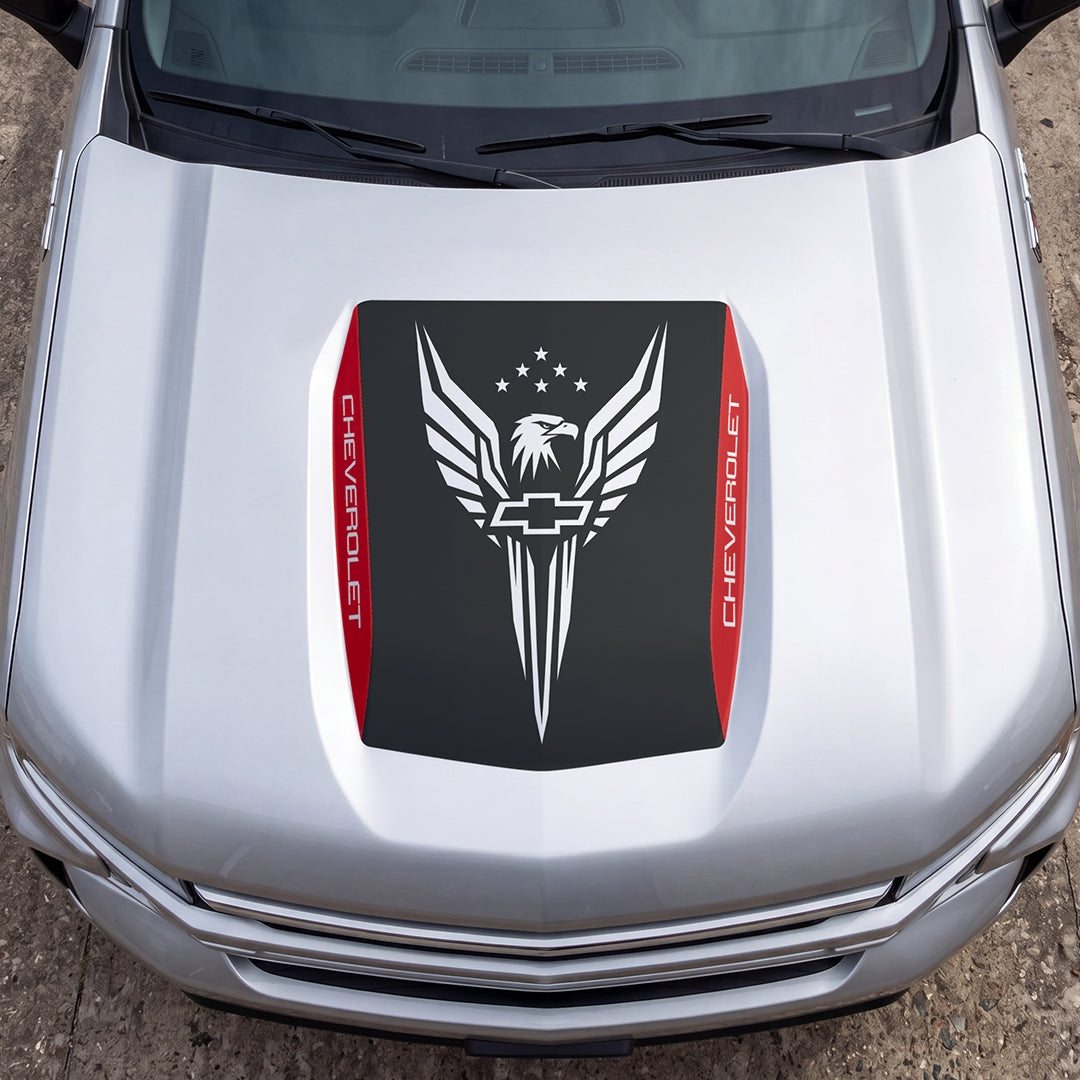 Hood Panel Decal/Sticker - Eagle Wings with Stars Graphic Decal Graphic Kit - For Chevrolet Silverado 2019-2024 - Premium Vinyl