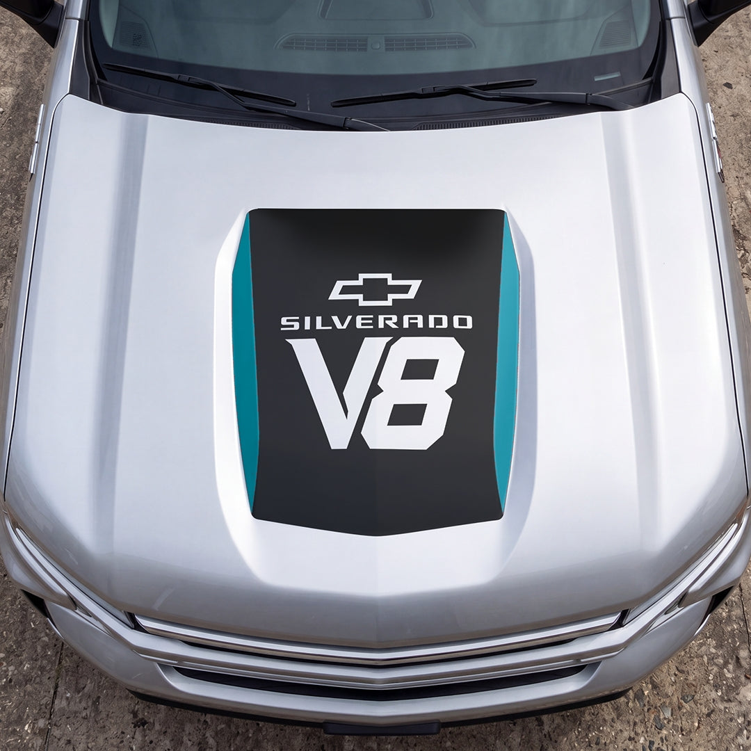 Hood Panel Decal/Sticker - V8 Graphic Decal Graphic Kit - For Chevrolet Silverado 2019-2024 - Premium Vinyl