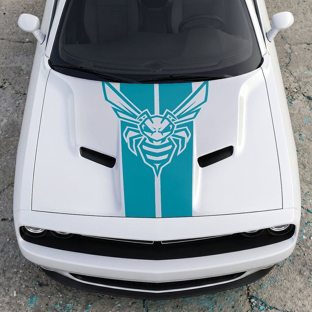 Hood Panel Decal/Sticker - Super Bee Hornet Tactical Stripe - Vertical Racing Center-Line Graphic Kit - For Dodge Challenger 2015-2024 - Premium Vinyl