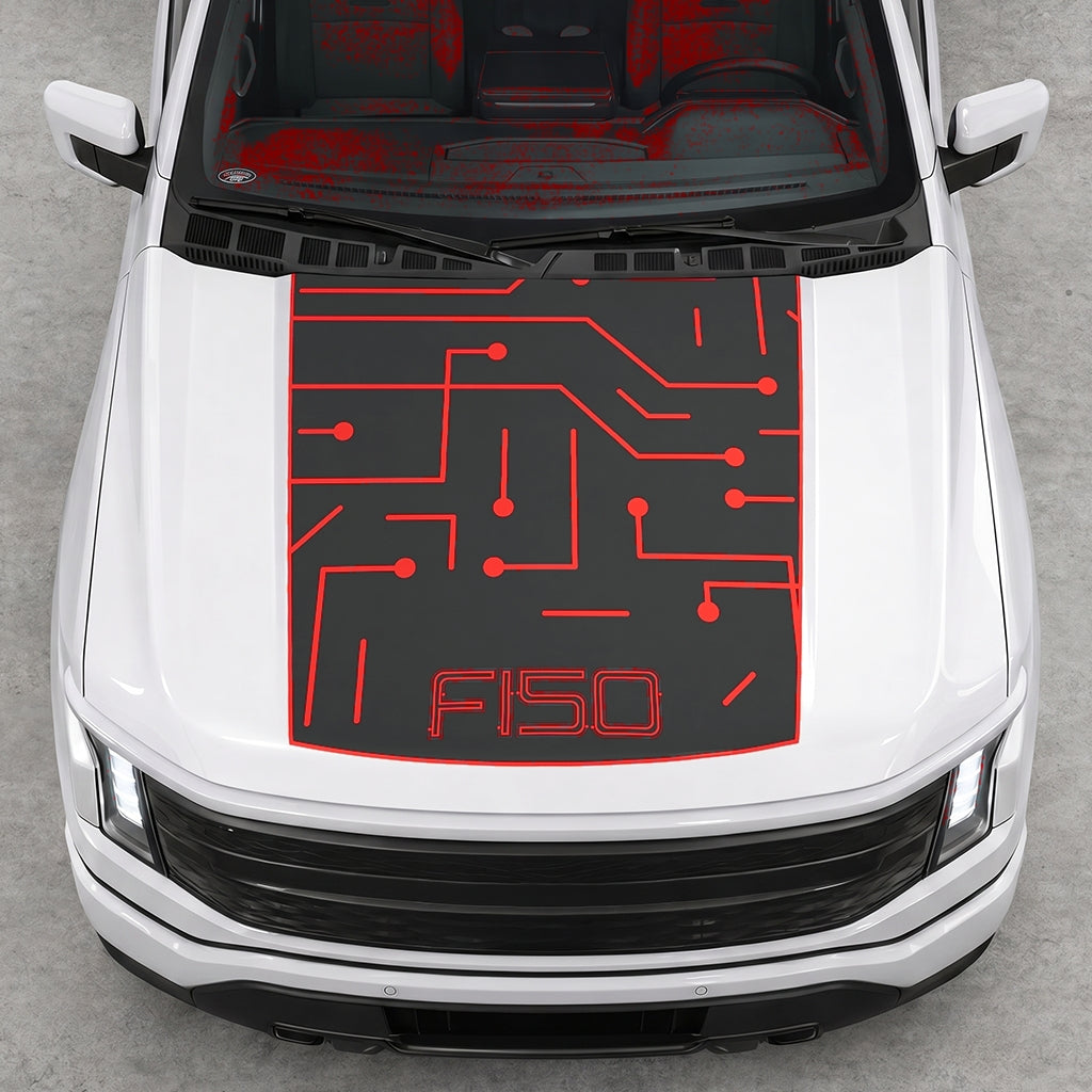 Hood Panel Decal/Sticker - Electric Circuit Graphic Decal Graphic Kit - For FORD F-150 2015-2020 - Premium Vinyl