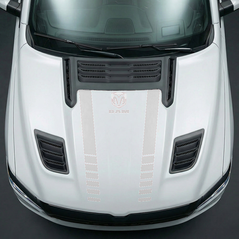 Hood Panel Decal/Sticker - Sport Strobe V-Stripes with Center RAM Logo - Cut Graphic Kit - For Dodge Ram 2019-2025 - Premium Vinyl