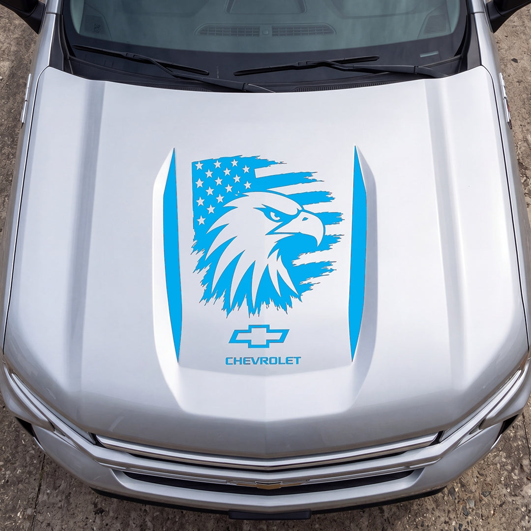 Hood Panel Decal/Sticker - Proud American Eagle Head Graphic Decal Graphic Kit - For Chevrolet Silverado 2019-2024 - Premium Vinyl