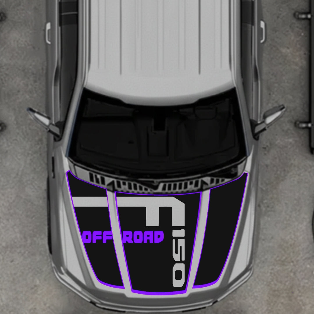 Hood Panel Decal/Sticker - Style 6 - Cut - Border Graphic Kit - For Ford F-150 2020-2026 - Premium Vinyl