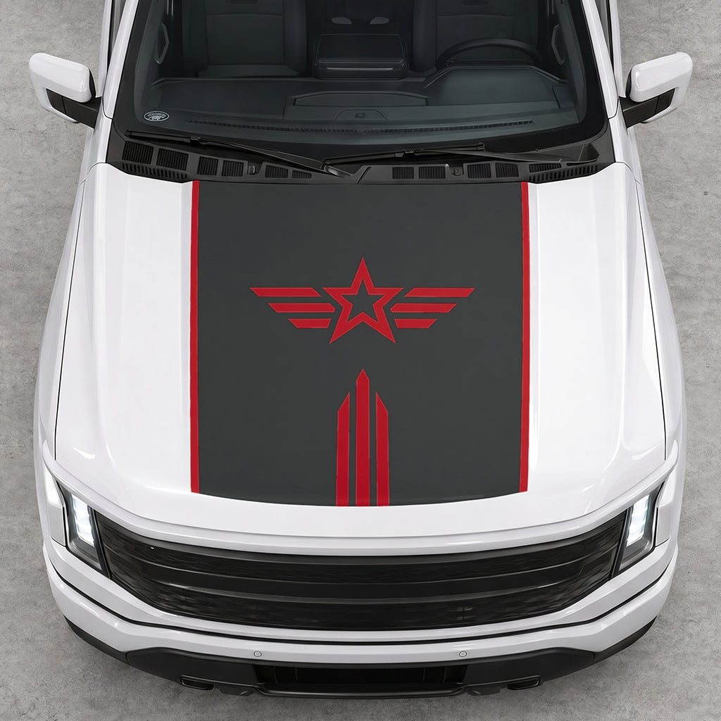 Hood Panel Decal/Sticker - Winged Star Graphic Decal Graphic Kit - For Ford F-150 2015-2020 - Premium Vinyl