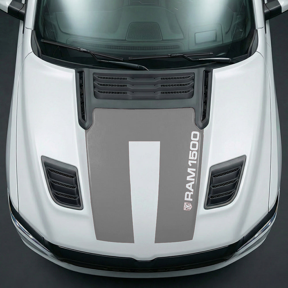 Hood Panel Decal/Sticker - Sleek Vertical RAM 1500 Text & Logo Minimalist Graphic Kit - For Dodge Ram 2019-2025 - Premium Vinyl