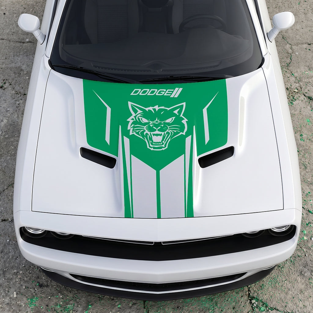Hood Panel Decal/Sticker - Hellcat Frontal Assault Logo - Symmetrical Side-Accented Graphic Kit - For Dodge Challenger 2015-2024 - Premium Vinyl