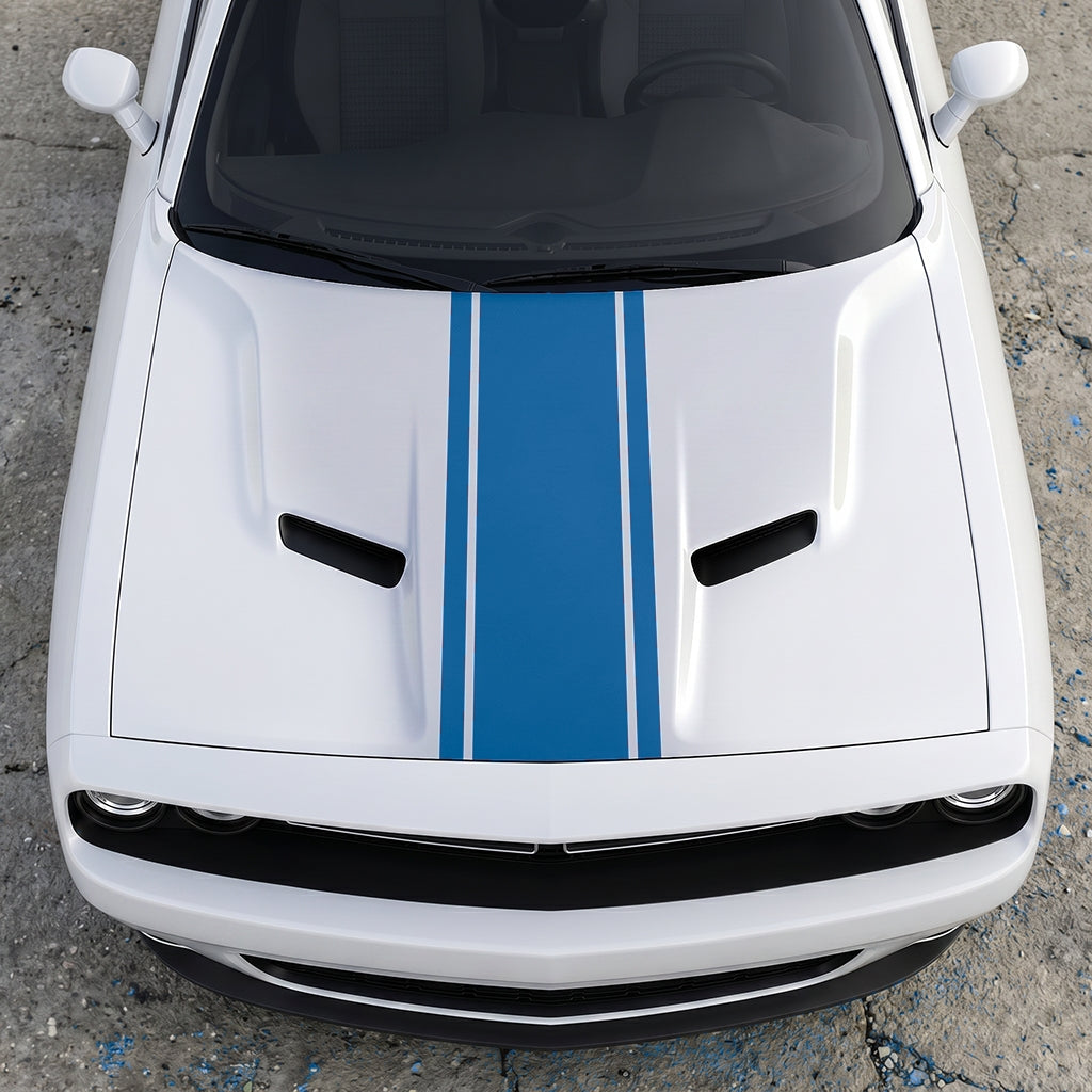 Hood Panel Decal/Sticker - Classic Rally Center Stripe - Dual-Pin Accent Hood & Trunk Racing Graphic Kit - For Dodge Challenger 2015-2024 - Premium Vinyl