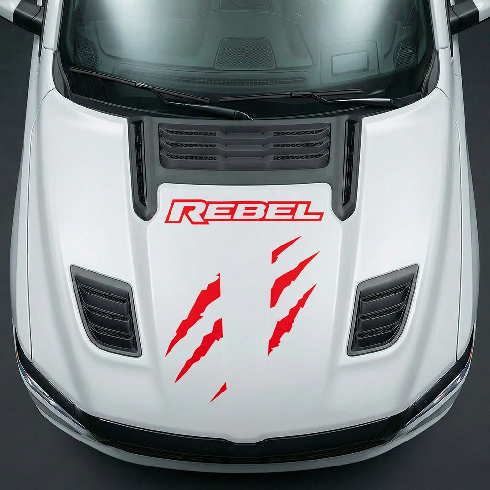 Hood Panel Decal/Sticker - Fierce REBEL Monster Slash - Cut Graphic Kit - For Dodge Ram 2019-2025 - Premium Vinyl