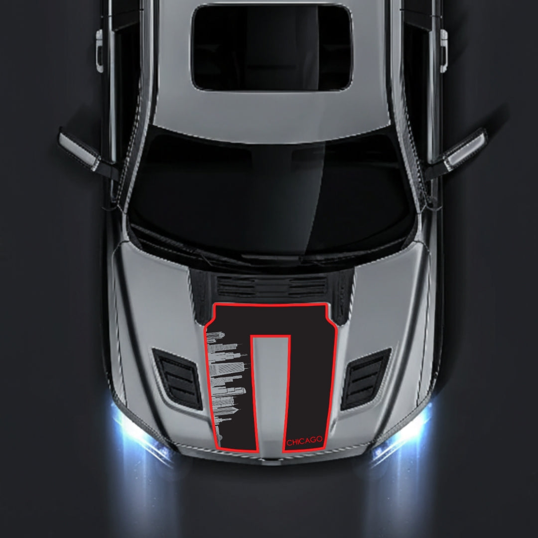 Hood Panel Decal/Sticker - Chicago Skyline - Cut - Border Graphic Kit - For Dodge RAM 1500 2019-2025 - Premium Vinyl