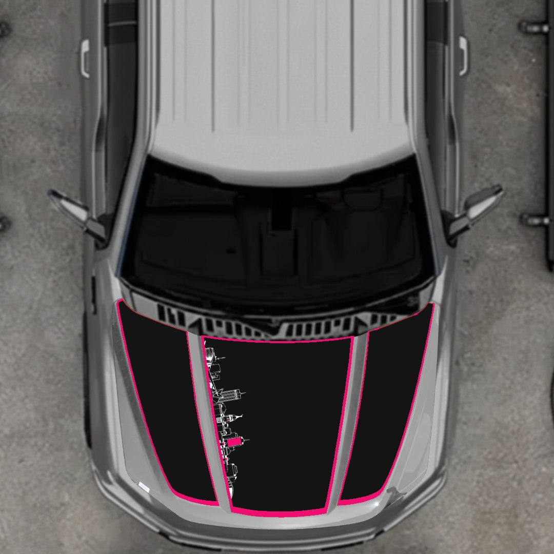 Hood Panel Decal/Sticker - Winnipeg Skyline - Cut - Border Graphic Kit - For Ford F-150 2020-2026 - Premium Vinyl