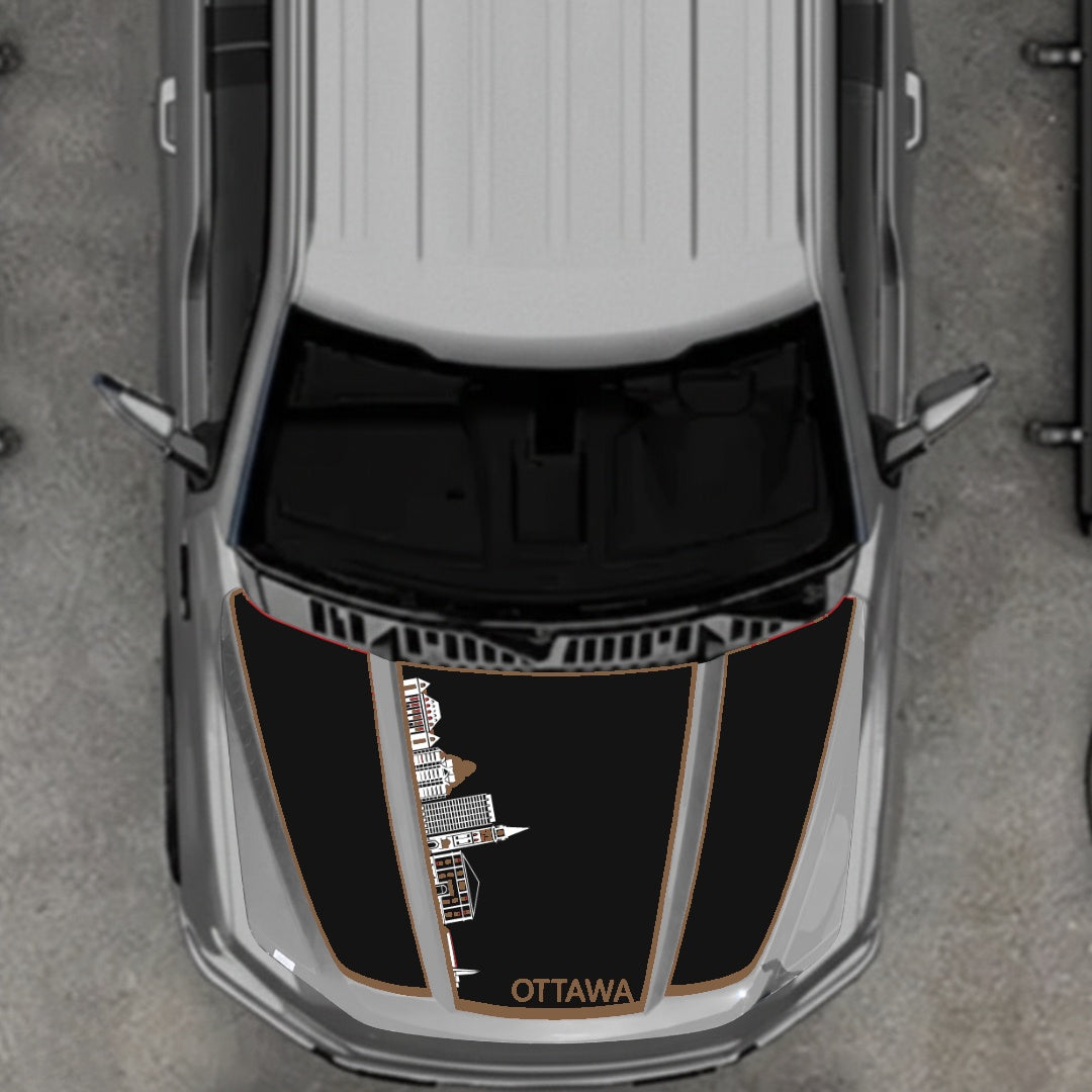 Hood Panel Decal/Sticker - Ottawa Skyline - Cut - Border Graphic Kit - For Ford F-150 2020-2026 - Premium Vinyl