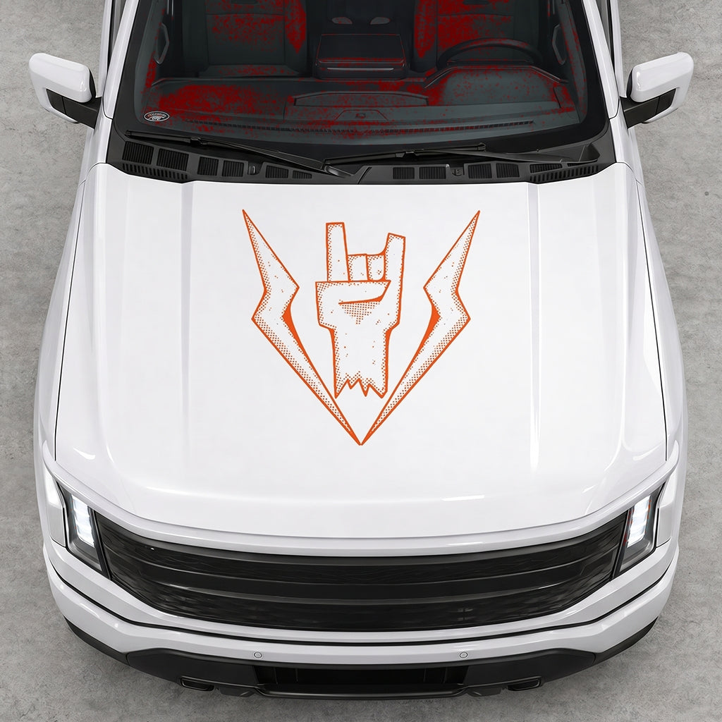 Hood Panel Decal/Sticker - Cut Lightning Rock Hand Graphic Decal Graphic Kit - For FORD F-150 2015-2020 - Premium Vinyl