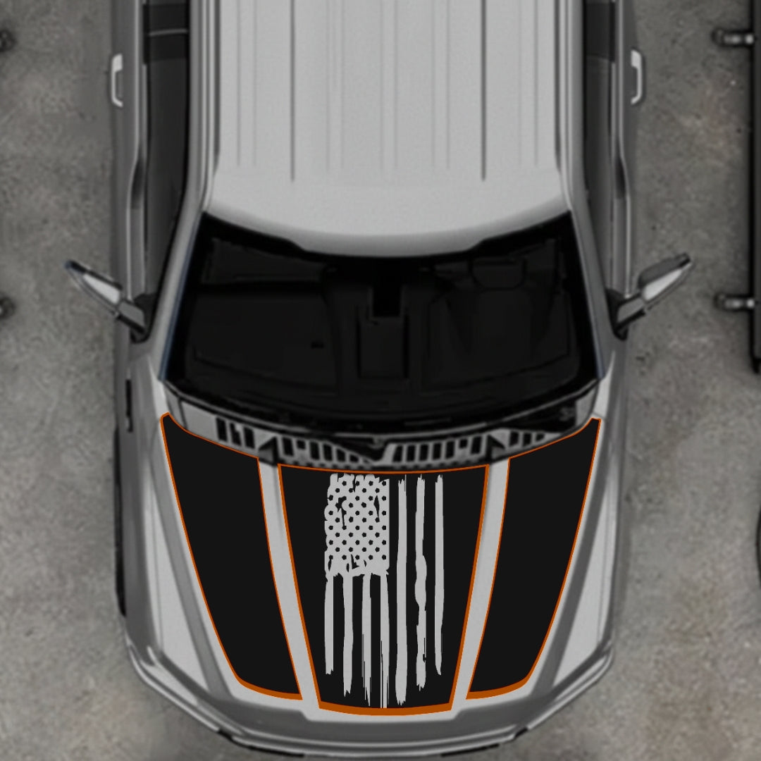 Hood Panel Decal/Sticker - USA Style 1 - Cut - Border Graphic Kit - For Ford F-150 2020-2026 - Premium Vinyl