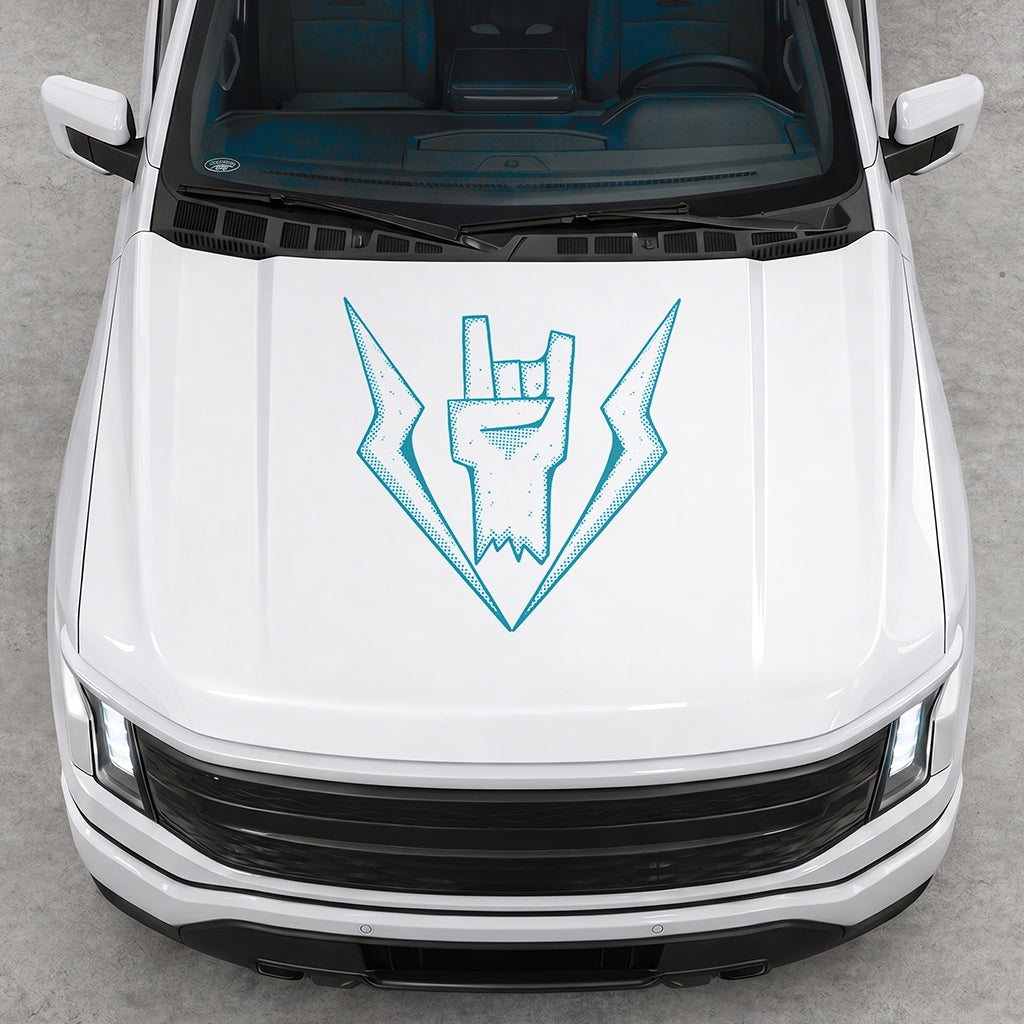 Hood Panel Decal/Sticker - Cut Lightning Rock Hand Graphic Decal Graphic Kit - For FORD F-150 2015-2020 - Premium Vinyl