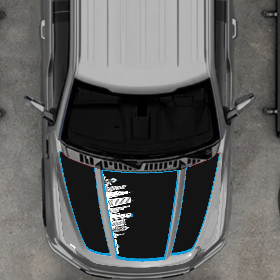 Hood Panel Decal/Sticker - Dubai Skyline - Cut - Border Graphic Kit - For Ford F-150 2020-2026 - Premium Vinyl