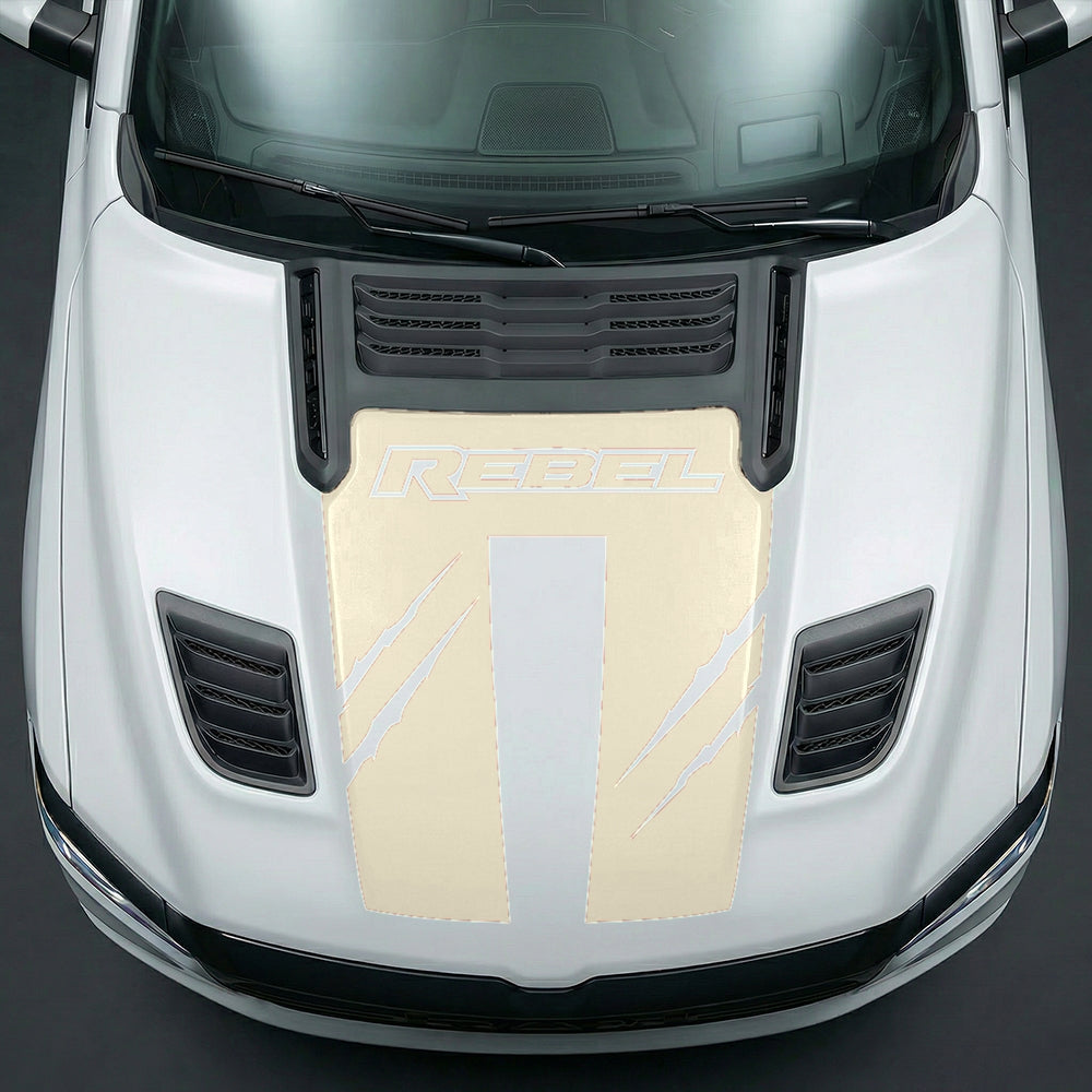 Hood Panel Decal/Sticker - Dodge RAM Rebel Claw Scratch U-Shape Stripe Graphic Kit - For Dodge Ram 2019-2025 - Premium Vinyl