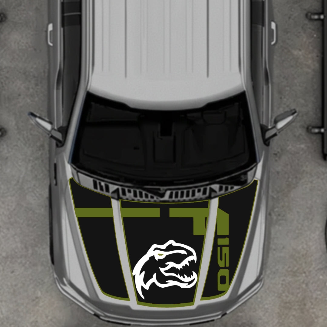 Hood Panel Decal/Sticker - Rex Style 3 - Border Graphic Kit - For Ford F-150 2020-2026 - Premium Vinyl