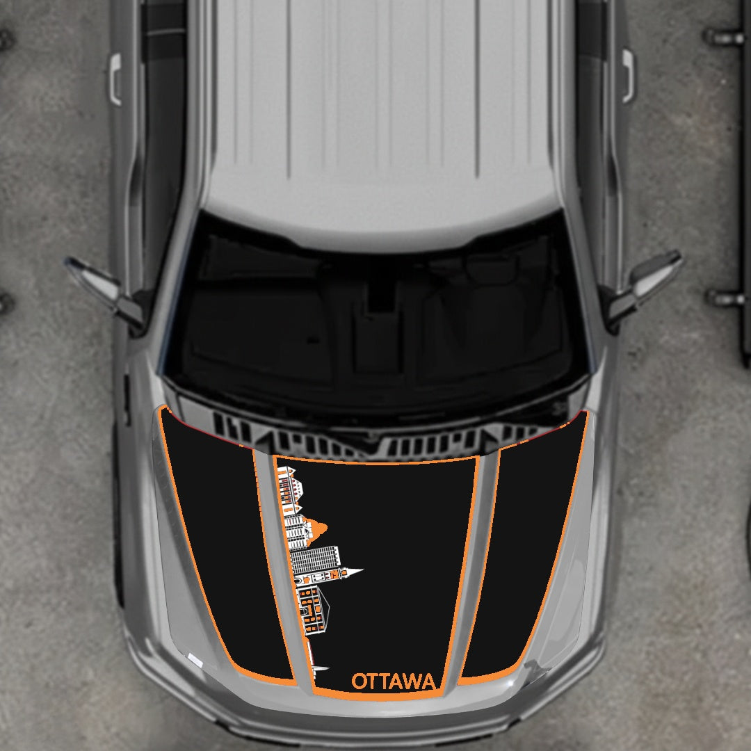 Hood Panel Decal/Sticker - Ottawa Skyline - Cut - Border Graphic Kit - For Ford F-150 2020-2026 - Premium Vinyl
