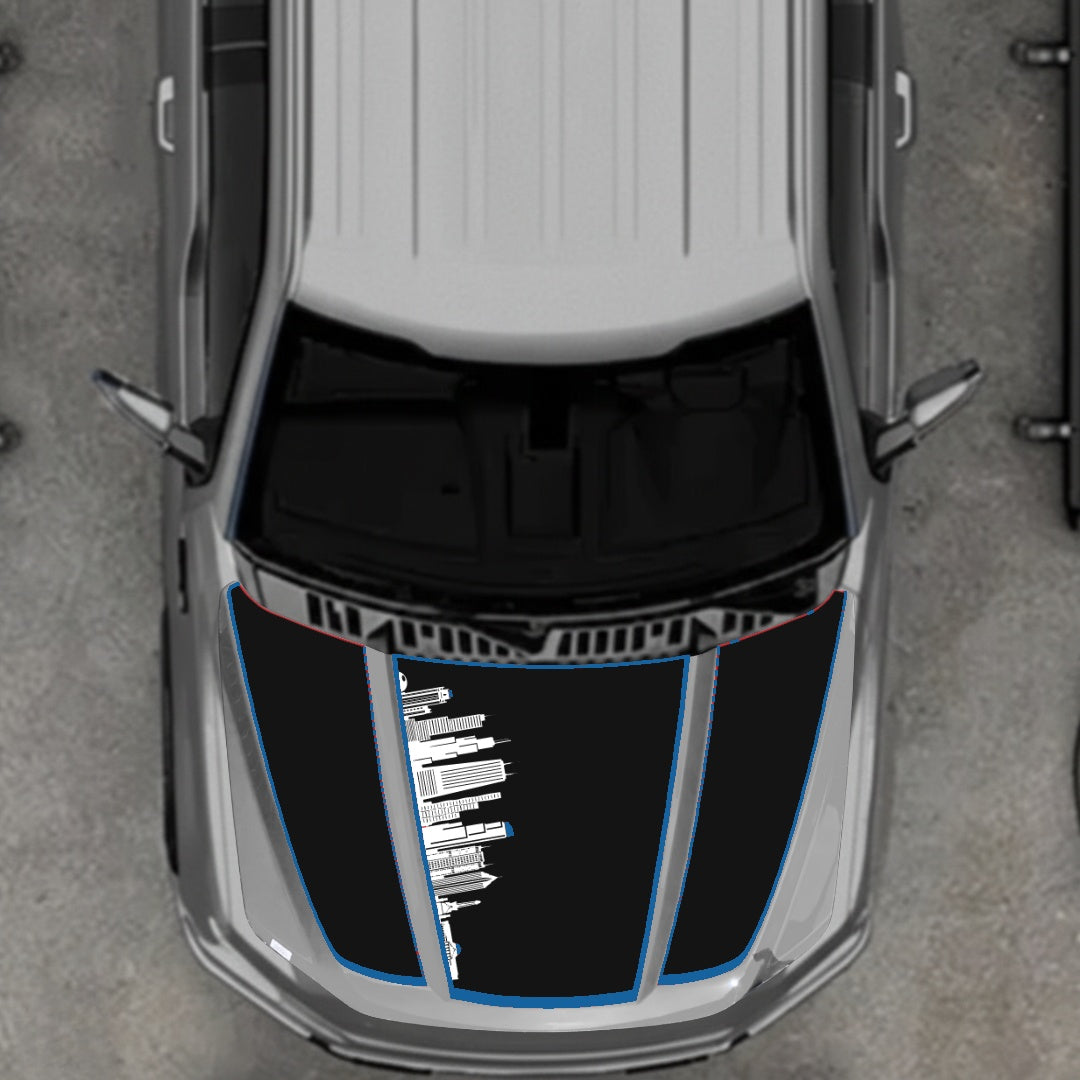 Hood Panel Decal/Sticker - Dubai Skyline - Cut - Border Graphic Kit - For Ford F-150 2020-2026 - Premium Vinyl