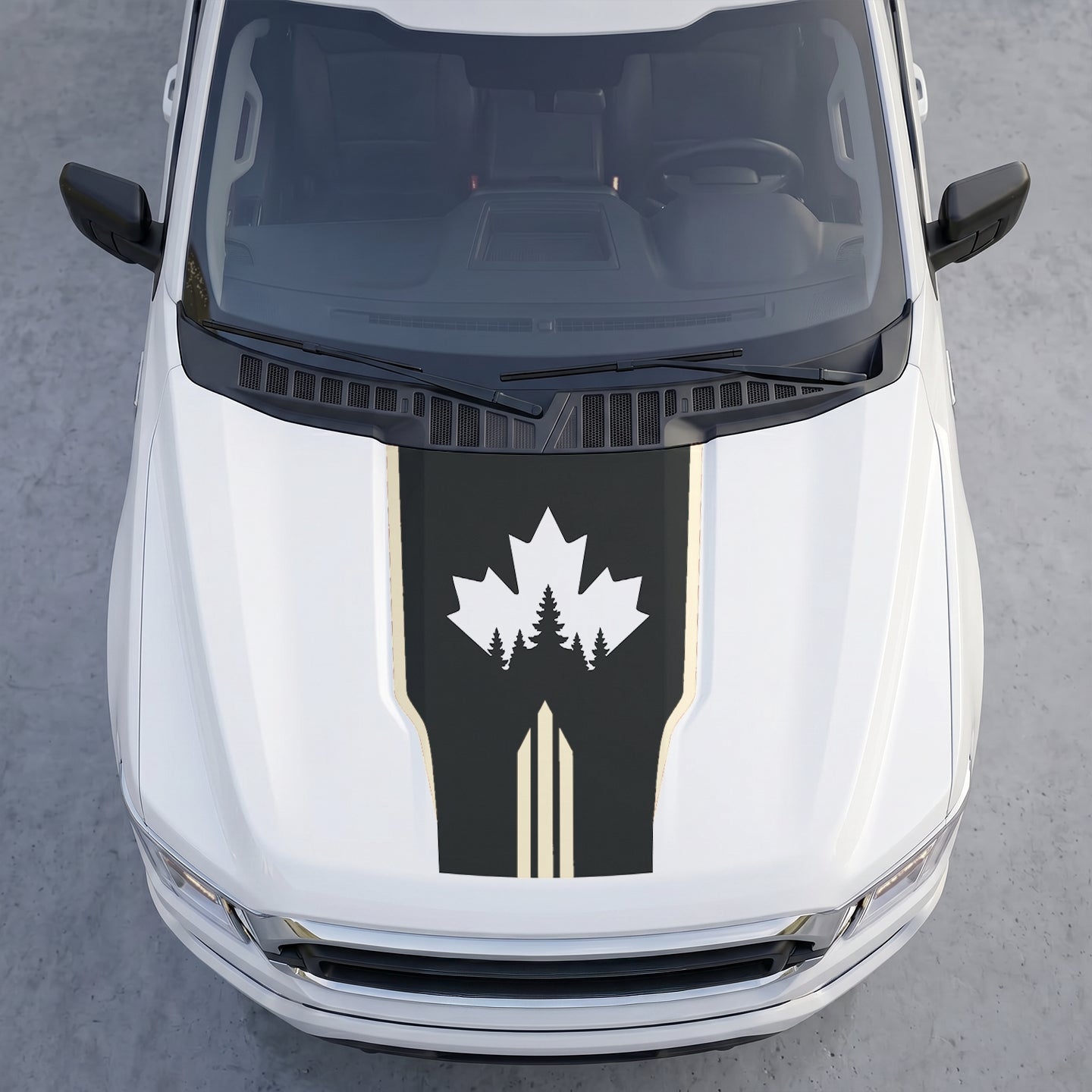 Hood Panel Decal/Sticker - Canadian Peak Hood Decal – Maple Leaf & Mountain Range Graphic Vinyl Wrap with Accent Stripes Graphic Kit - For Ford F-150 F150 2015-2020 - Premium Vinyl