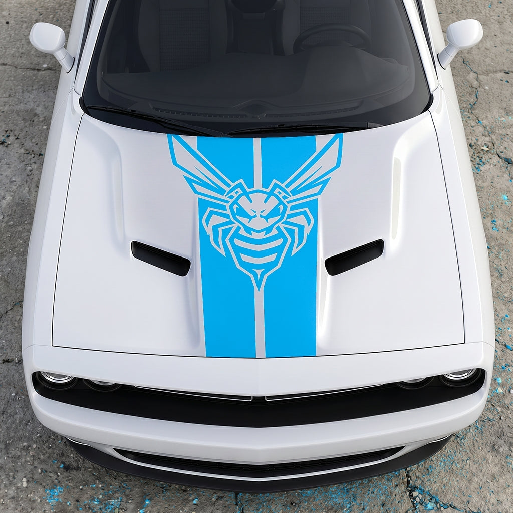 Hood Panel Decal/Sticker - Super Bee Hornet Tactical Stripe - Vertical Racing Center-Line Graphic Kit - For Dodge Challenger 2015-2024 - Premium Vinyl