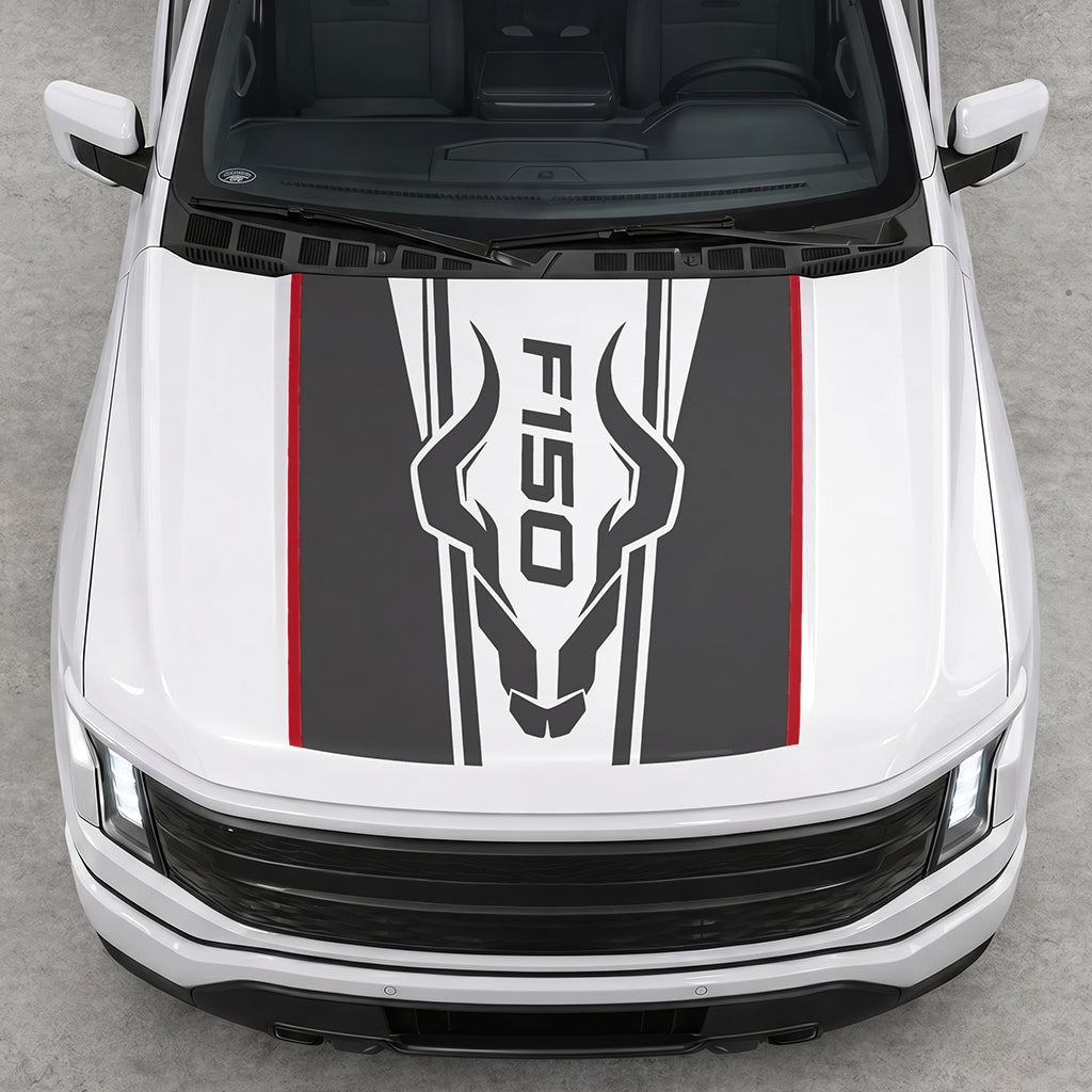 Hood Panel Decal/Sticker - Ram Horns Graphic Decal Graphic Kit - For Ford F-150 2015-2020 - Premium Vinyl