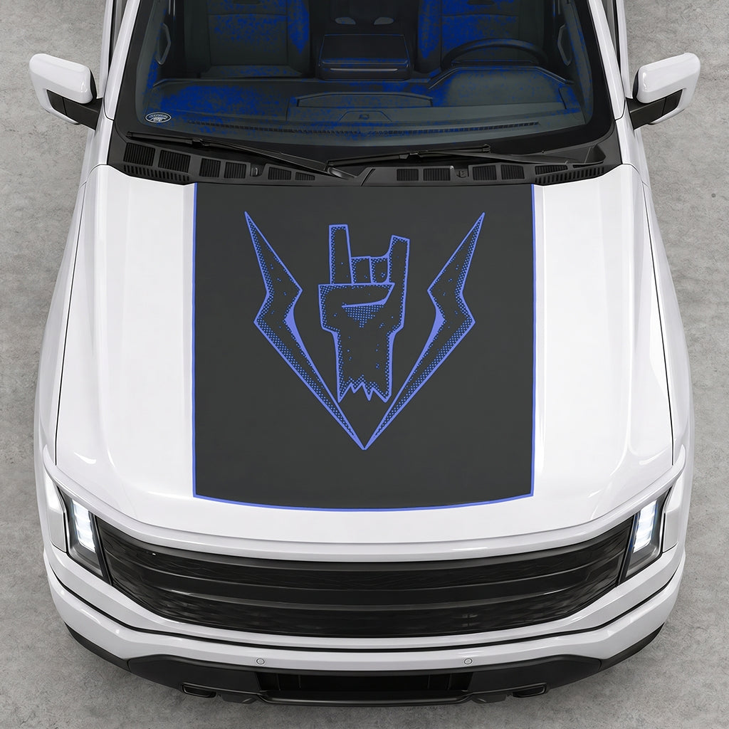 Hood Panel Decal/Sticker - Lightning Rock Hand Graphic Decal Graphic Kit - For FORD F-150 2015-2020 - Premium Vinyl