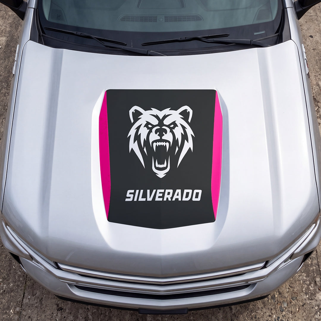 Hood Panel Decal/Sticker - Aggressive Bear Face Graphic Decal Graphic Kit - For Chevrolet Silverado 2019-2024 - Premium Vinyl