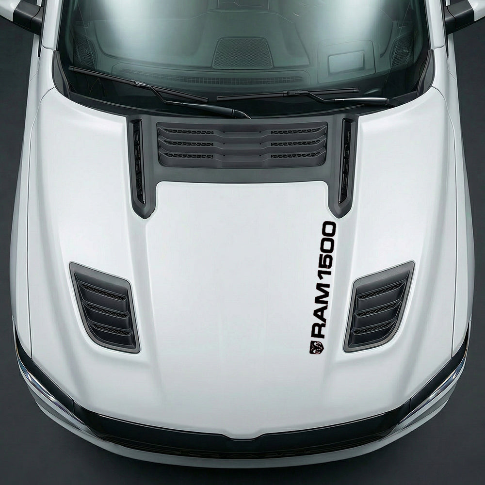 Hood Panel Decal/Sticker - Sleek Vertical RAM 1500 Text & Logo Minimalist - Cut Graphic Kit - For Dodge Ram 2019-2025 - Premium Vinyl