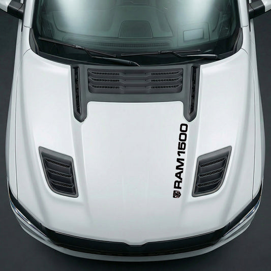 Hood Panel Decal/Sticker - Sleek Vertical RAM 1500 Text & Logo Minimalist - Cut Graphic Kit - For Dodge Ram 2019-2025 - Premium Vinyl