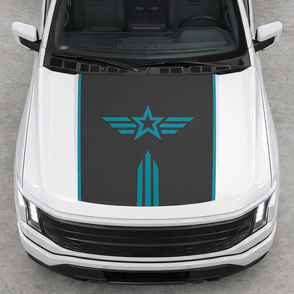 Hood Panel Decal/Sticker - Winged Star Graphic Decal Graphic Kit - For Ford F-150 2015-2020 - Premium Vinyl