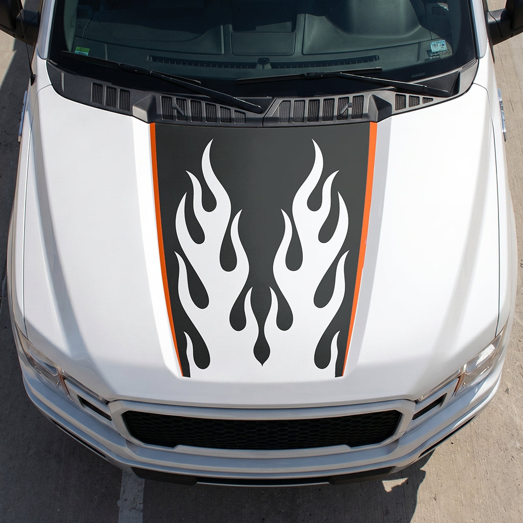 Hood Panel Decal/Sticker - Twin Burning Flames Graphic Decal Graphic Kit - For Ford F-150 2015-2020 - Premium Vinyl