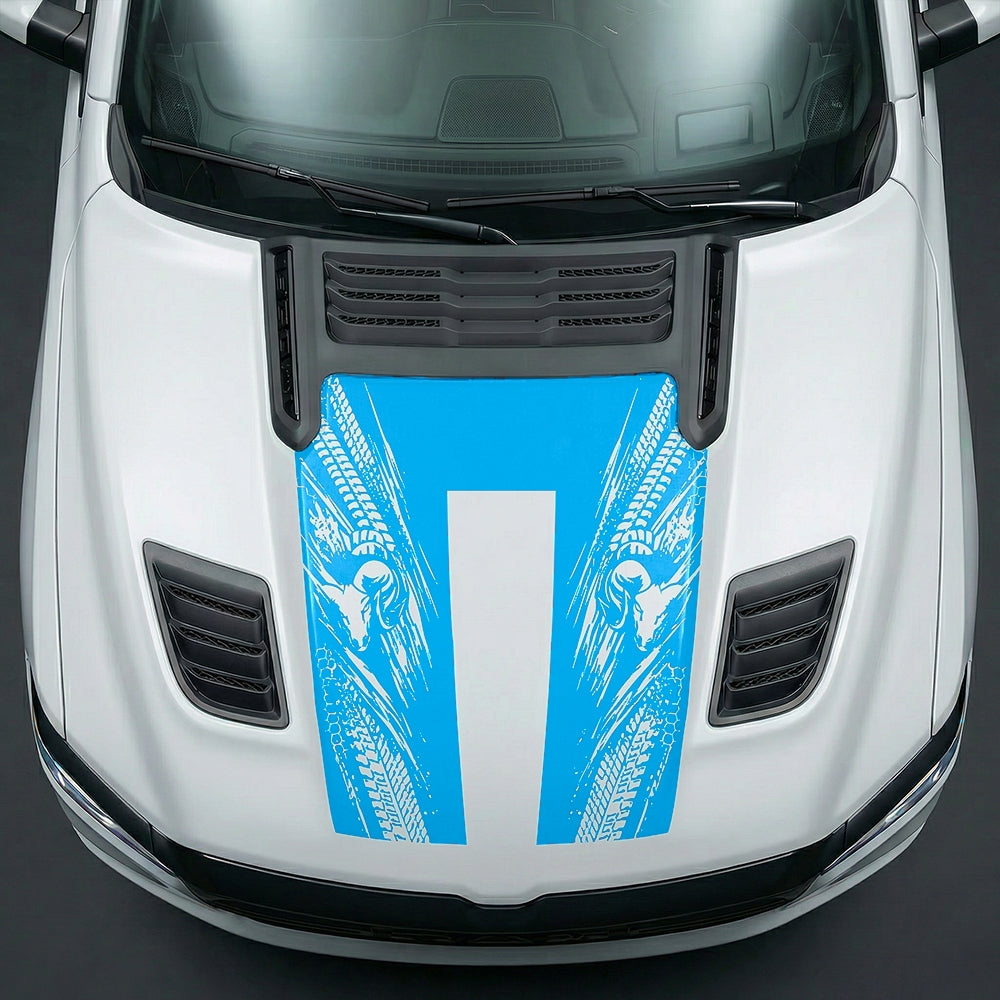 Hood Panel Decal/Sticker - Extreme Tread & Slash Ram Mascot U-Shape Graphic Kit - For Dodge Ram 2019-2025 - Premium Vinyl