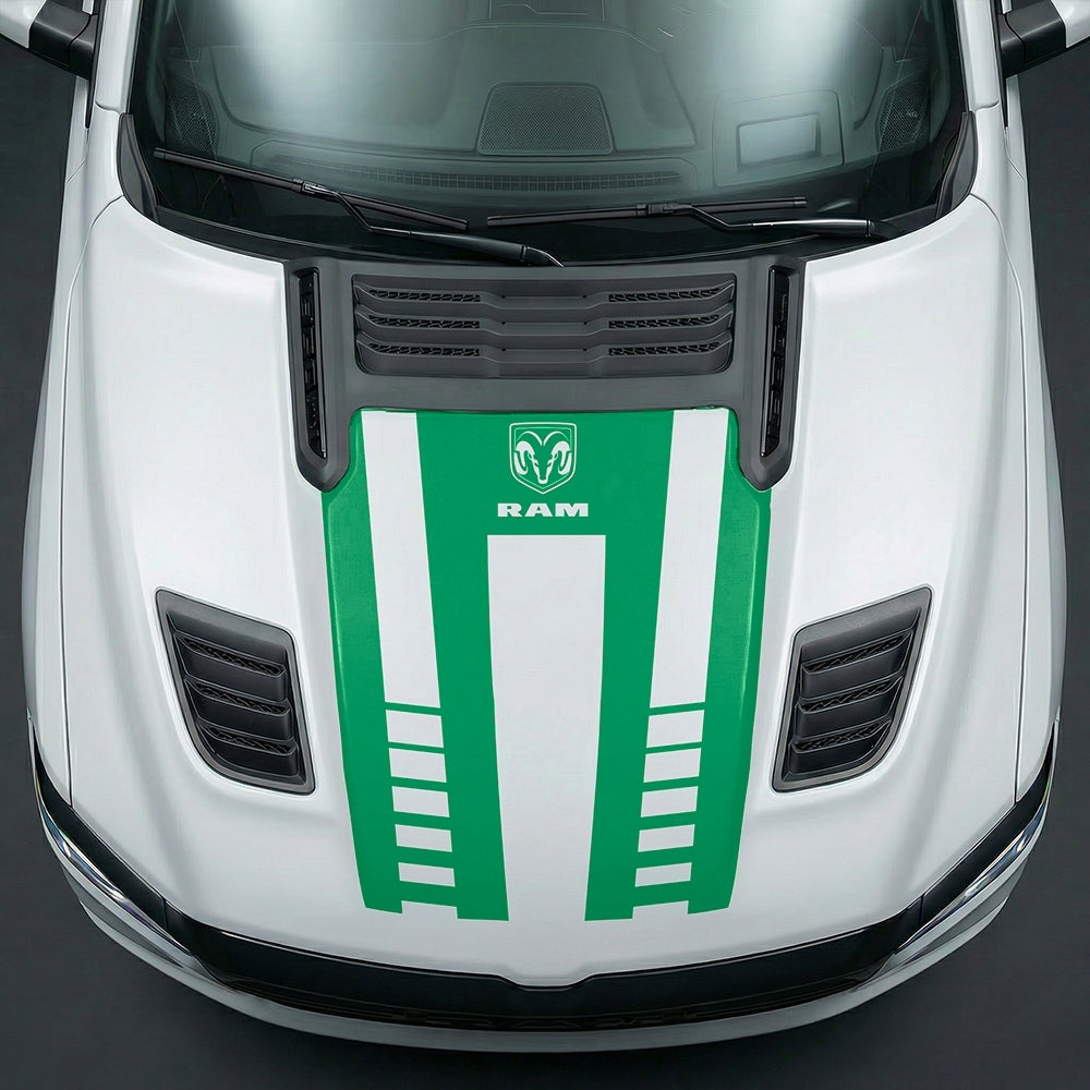 Hood Panel Decal/Sticker - Sport Strobe V-Stripes with Center RAM Logo Graphic Kit - For Dodge Ram 2019-2025 - Premium Vinyl
