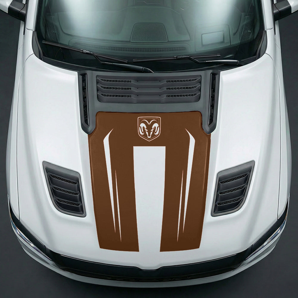 Hood Panel Decal/Sticker - Sleek Spear Cutout U-Shape with RAM Logo Graphic Kit - For Dodge Ram 2019-2025 - Premium Vinyl